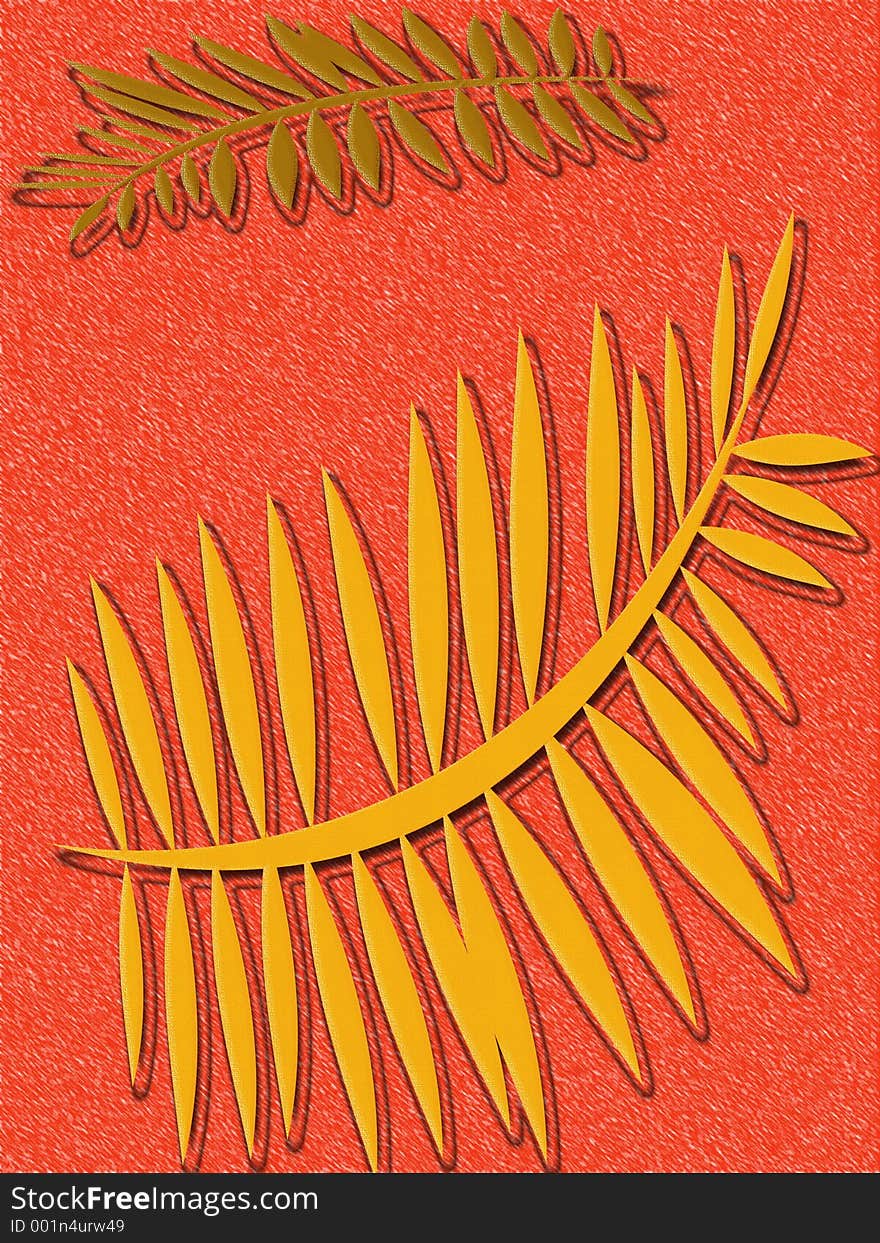 Tangerine orange background with raised ferns. Tangerine orange background with raised ferns