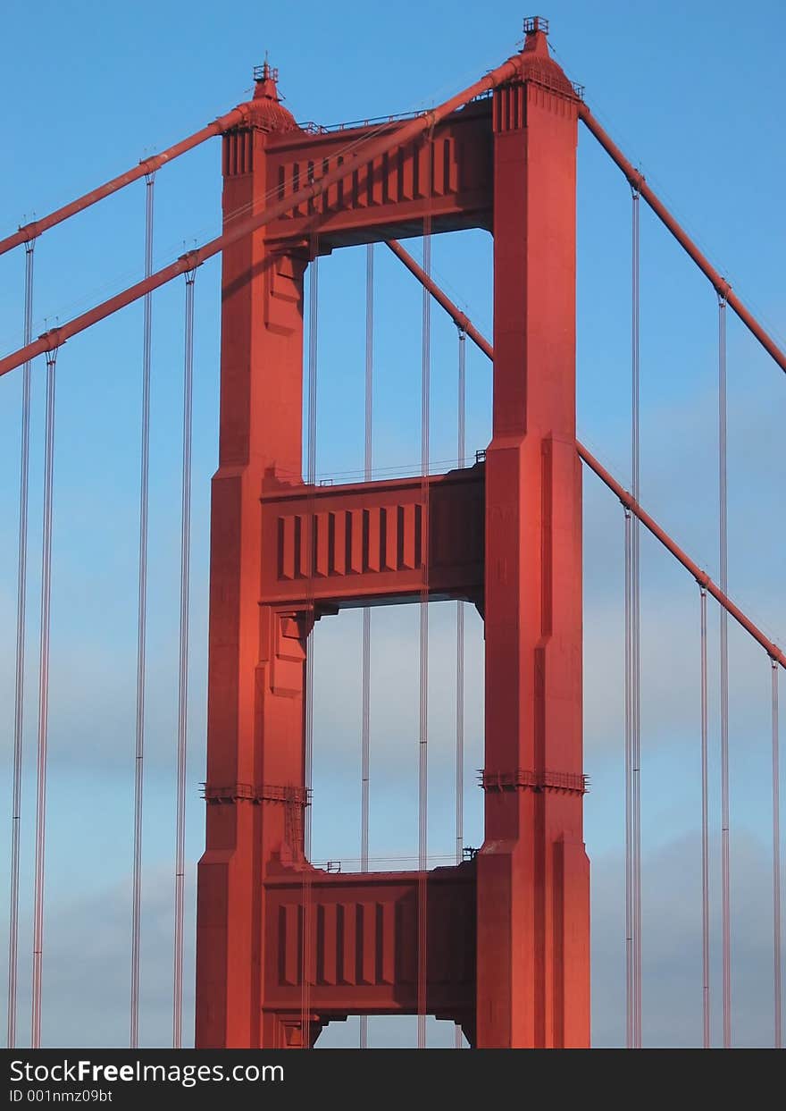 The North tower of the Golden Gate Bridge as the late afternoon fog rolls in behind it. The North tower of the Golden Gate Bridge as the late afternoon fog rolls in behind it.