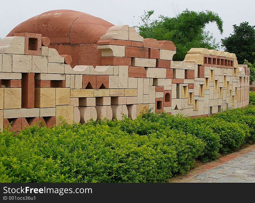 Stone Wall at Garden of Five Senses in New Delhi - India