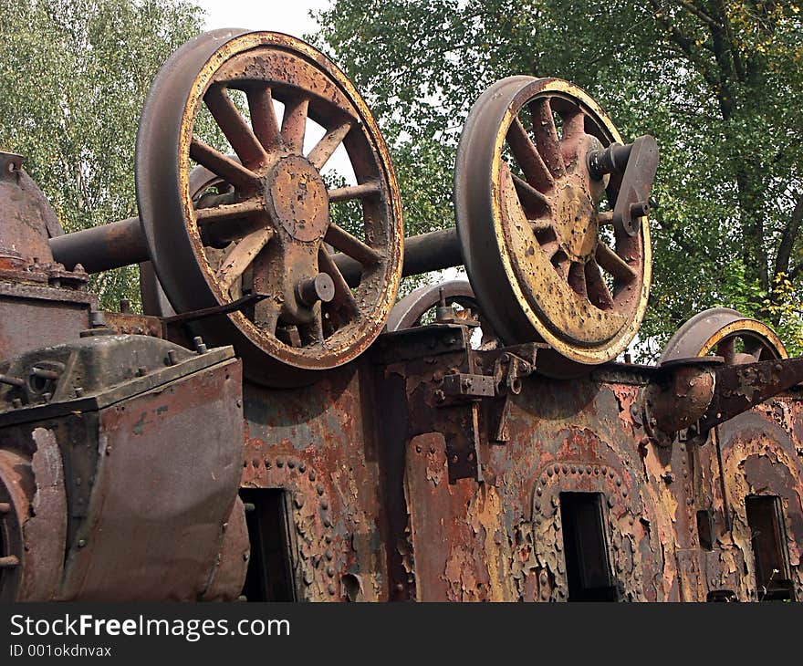 Steam locomotive wreck. Steam locomotive wreck