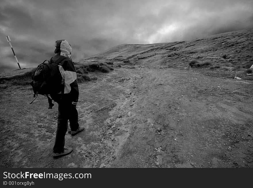 Young female climber from Becegi mountain area Romania. Black and white image. Young female climber from Becegi mountain area Romania. Black and white image