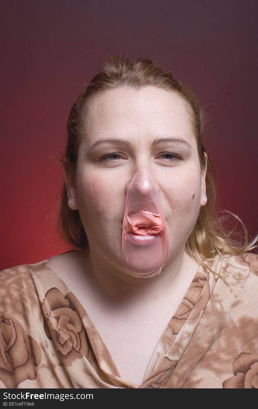 Women with burst bubble gum. Women with burst bubble gum