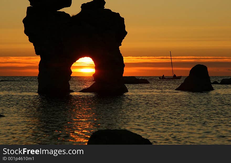 Sunset at rock-formation