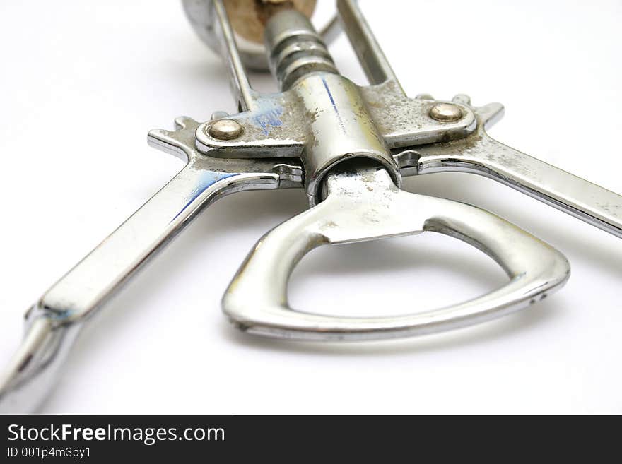 Close-up of a used, old corkscrew, with shallow DOF. Close-up of a used, old corkscrew, with shallow DOF