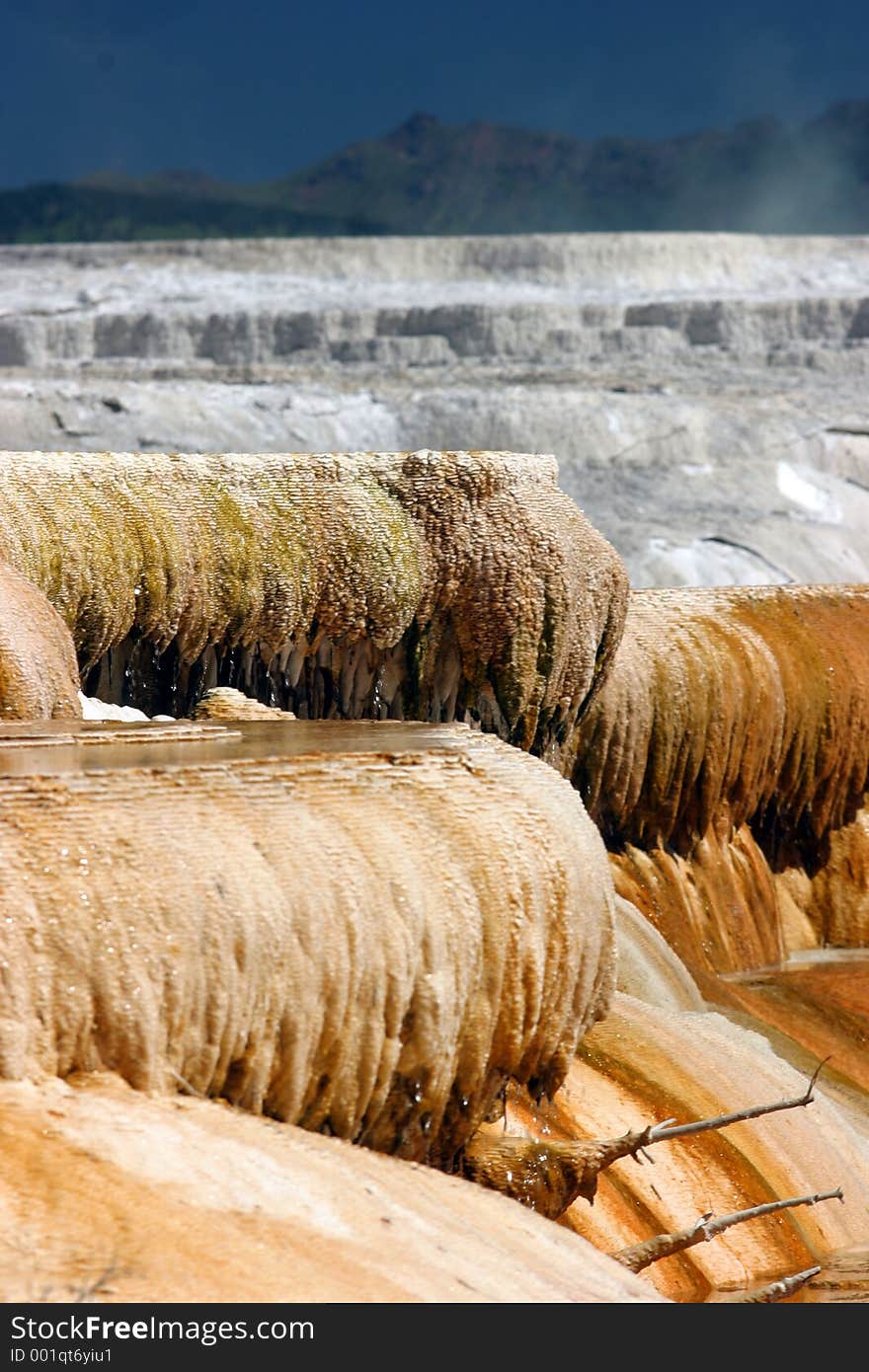 Mineral shelves at mammoth hot springs, Yellowstone. Mineral shelves at mammoth hot springs, Yellowstone