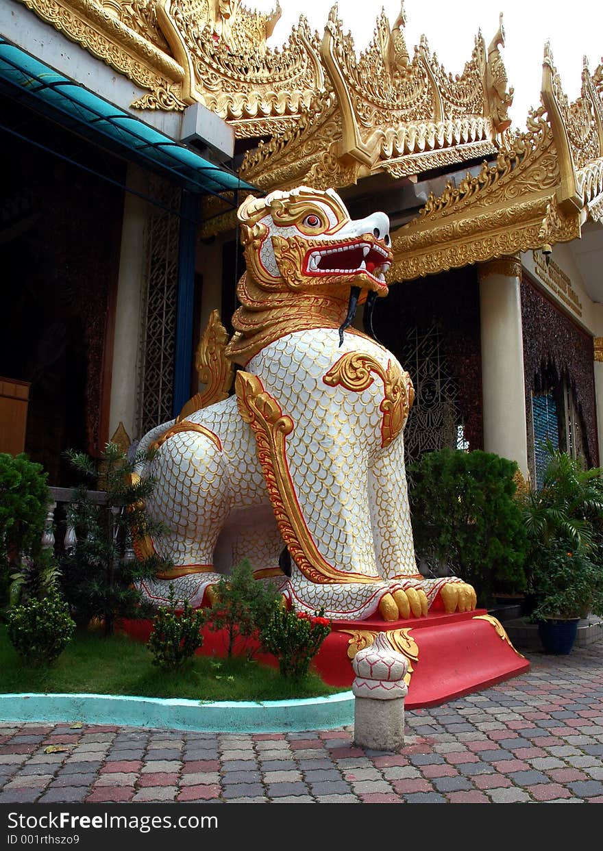 Guardian of burmese biddhist temple's, a lion statue