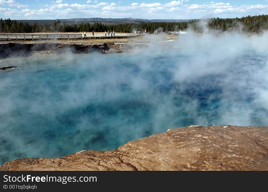 Excelsior Geyser and Tourists on Boardwalk