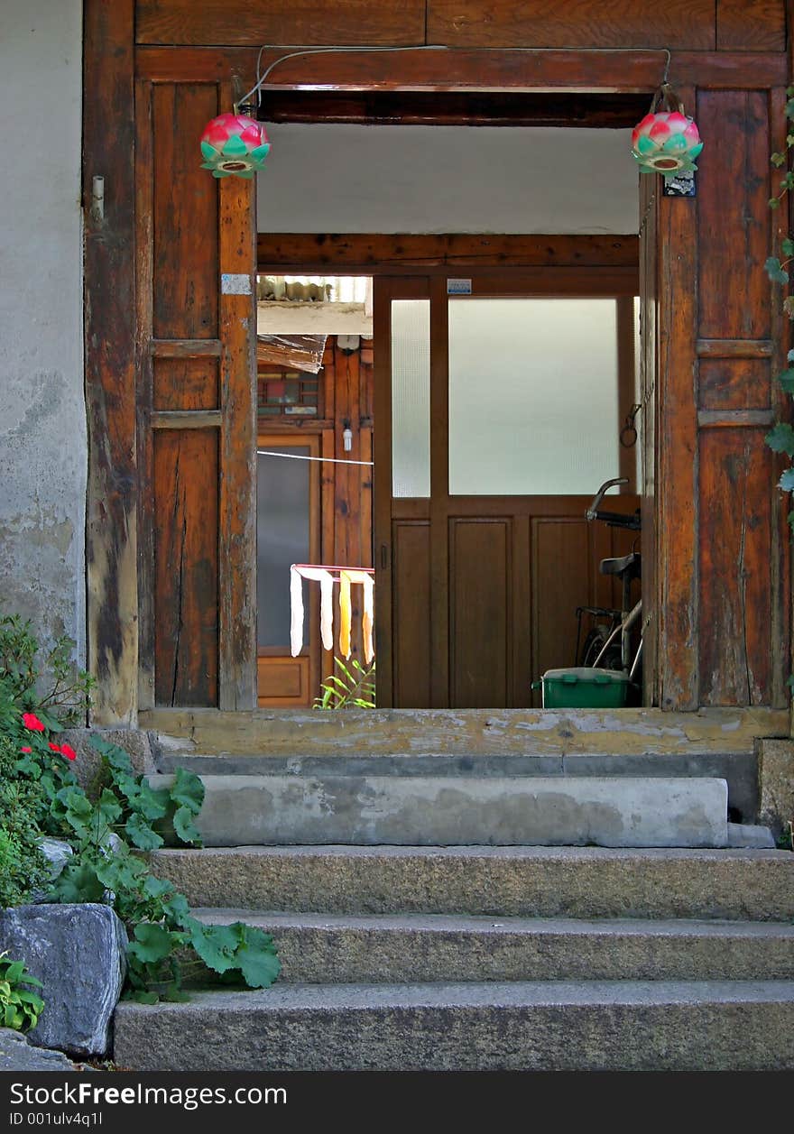 Doorway to a traditional Korean house