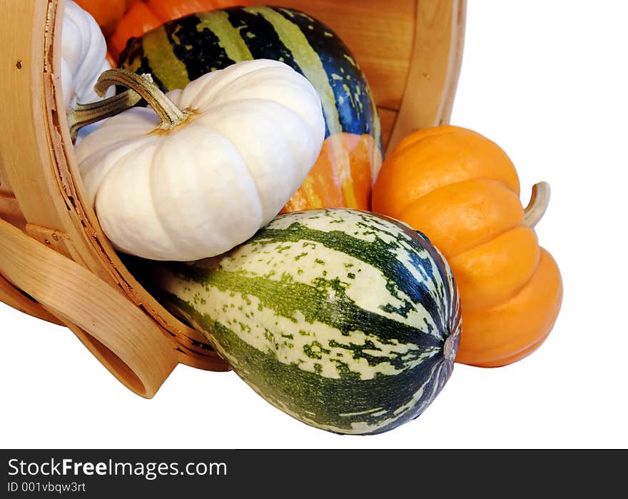 Pumpkins and gourds in a basket