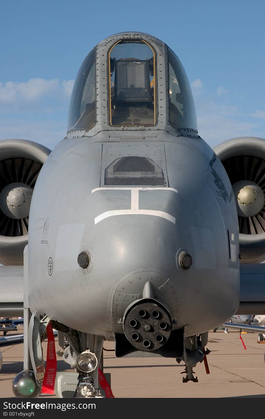 An intimidating, close-up view of the A-10. An intimidating, close-up view of the A-10.