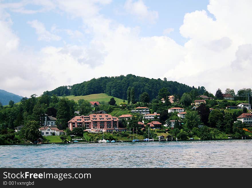 A scenic place on the Bank of Luzen river in Switzerland.