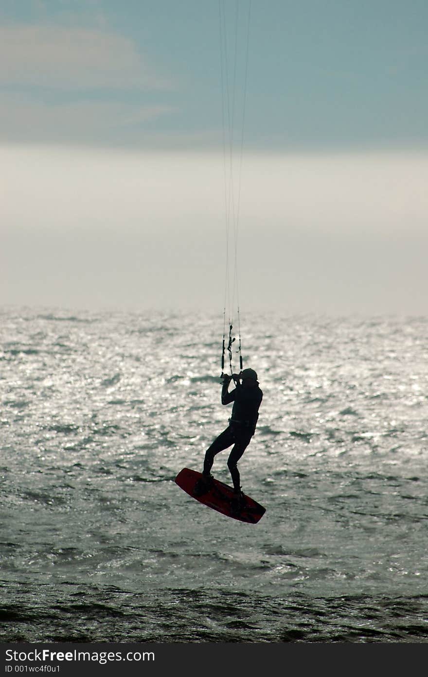 A parasurfer getting some air near Santa Cruz, California