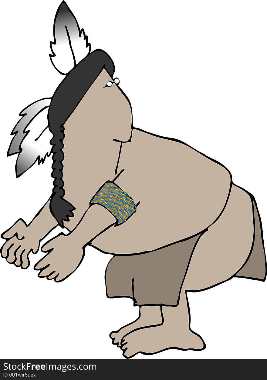 This illustration depicts a native American Indian in a crouching position. This illustration depicts a native American Indian in a crouching position.