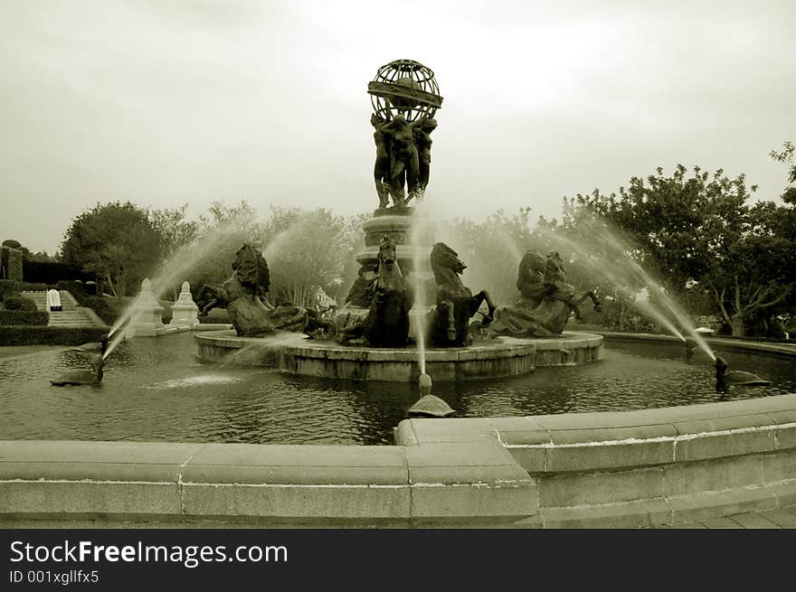 Horse monument fountain in sepia scale