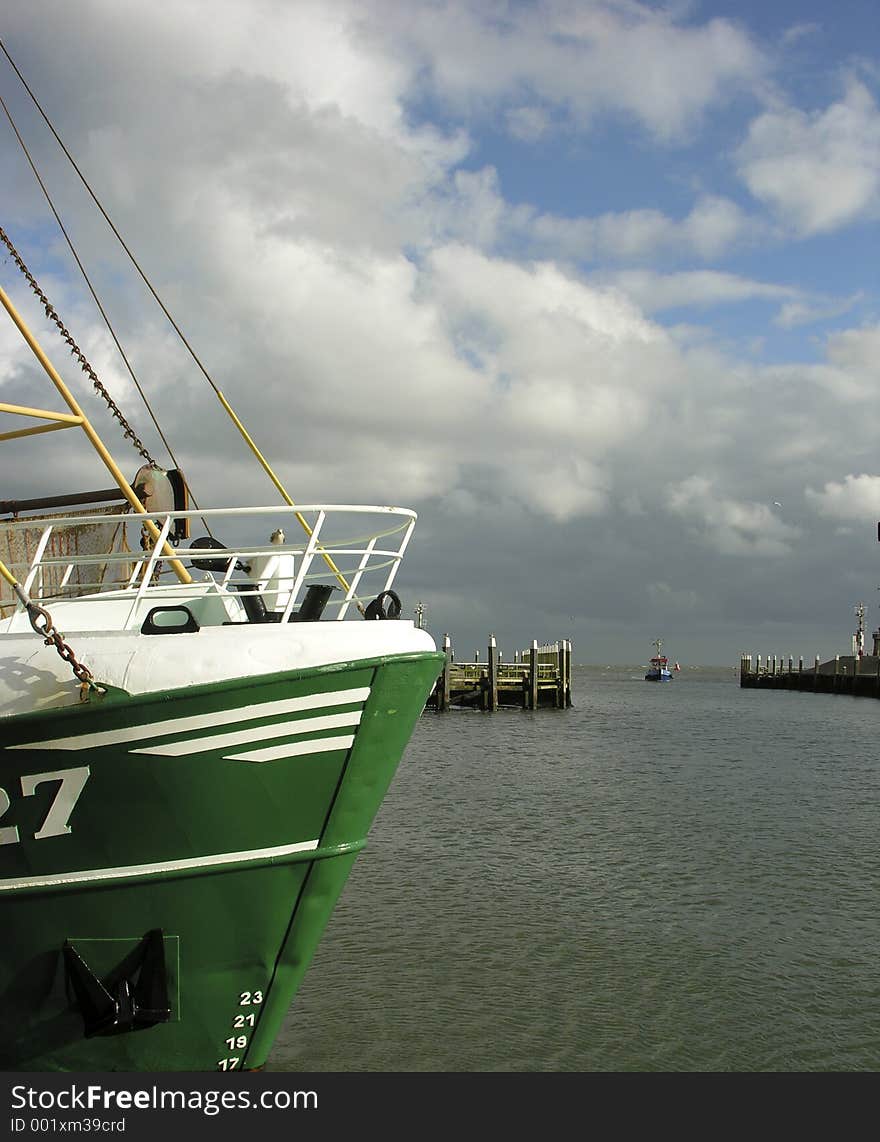 Trawler in the harbour of Oudeschild, Texel