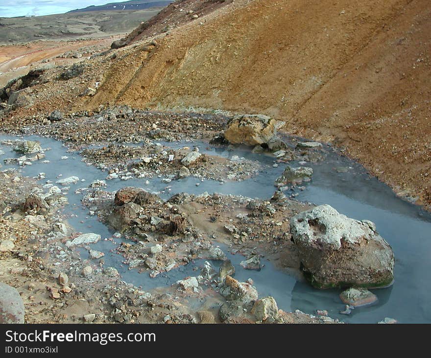 Water stream in geothermal landscape, Krysuvik Iceland. Water stream in geothermal landscape, Krysuvik Iceland