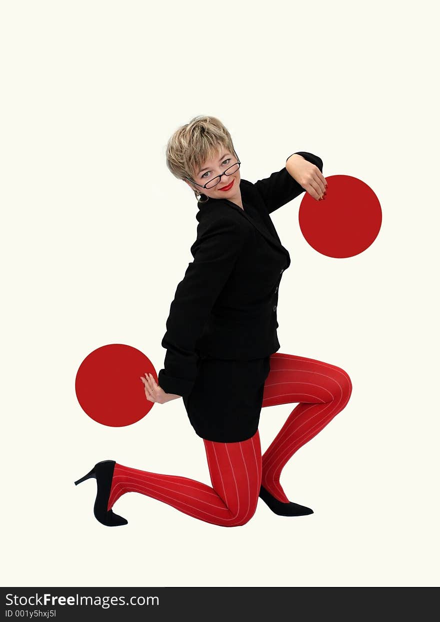 Businesswoman with 2 red circles