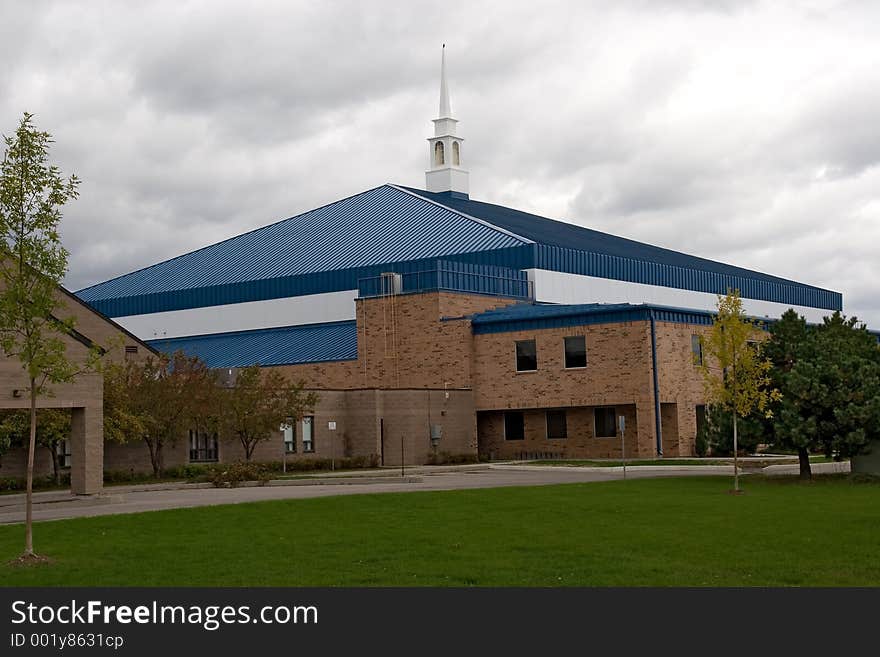 City oshawa building with blue roof ontario