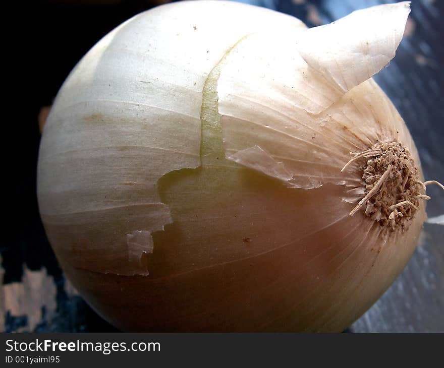 White onion with broken skin