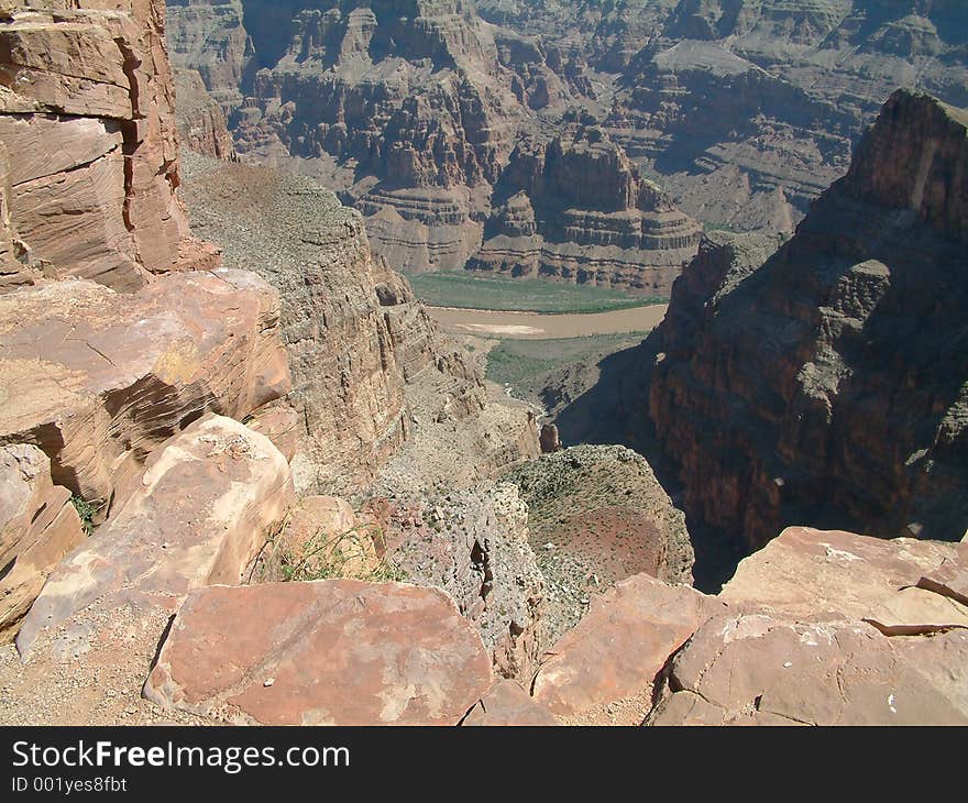 Looking down at the Colorado River from top of the Grand Canyon