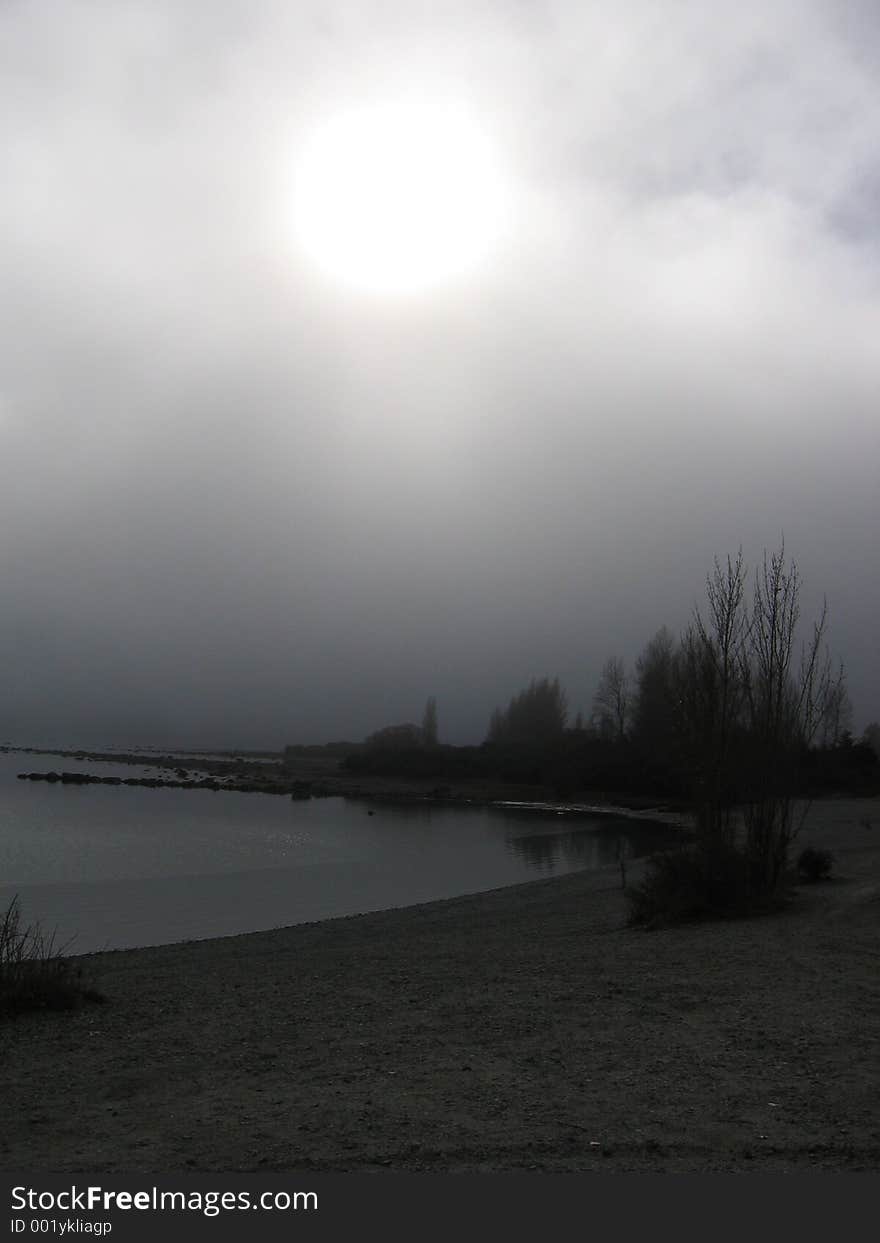 Thick fog on the lake. Thick fog on the lake