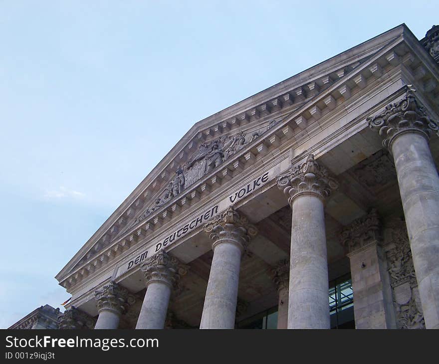 The front of the German parliament building. The front of the German parliament building