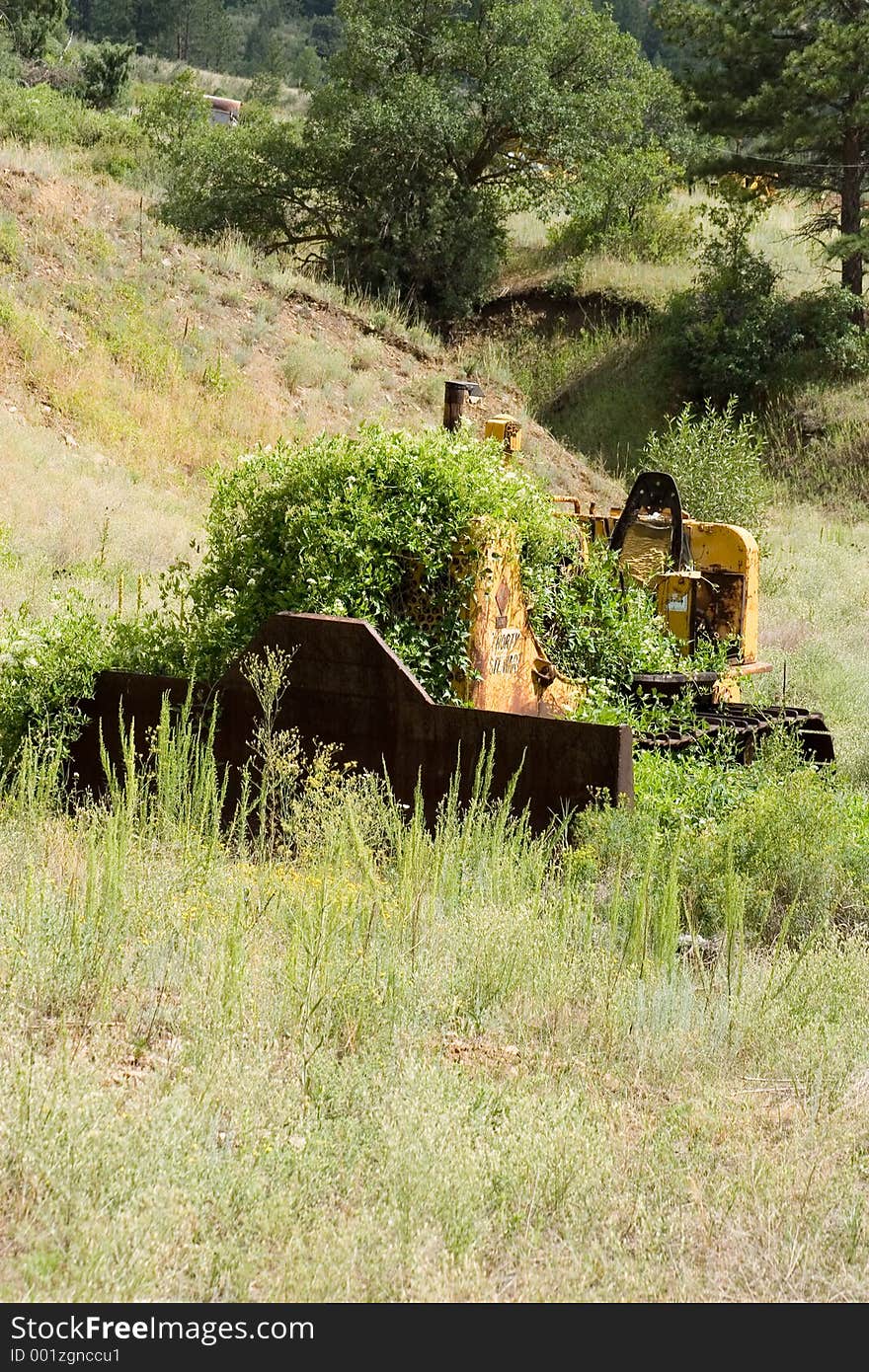 Weeds, vines and rust cover and overcome a bulldozer left parked near the South Platte River in Colorado. Weeds, vines and rust cover and overcome a bulldozer left parked near the South Platte River in Colorado.