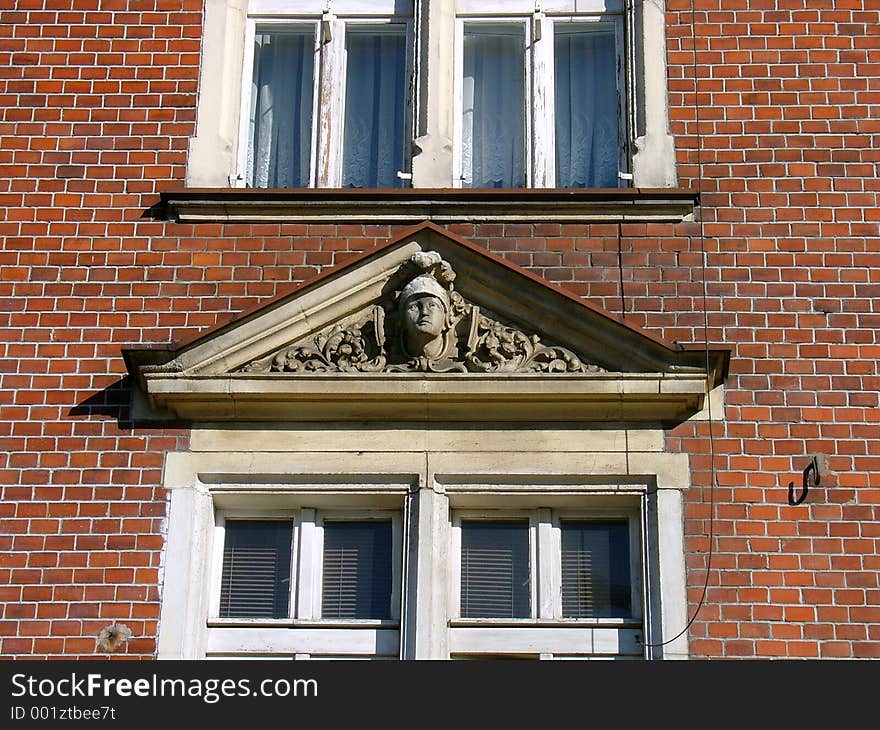 Wall, brick, head, triangle, sculpture, art, roof, window, red, old,. Wall, brick, head, triangle, sculpture, art, roof, window, red, old,