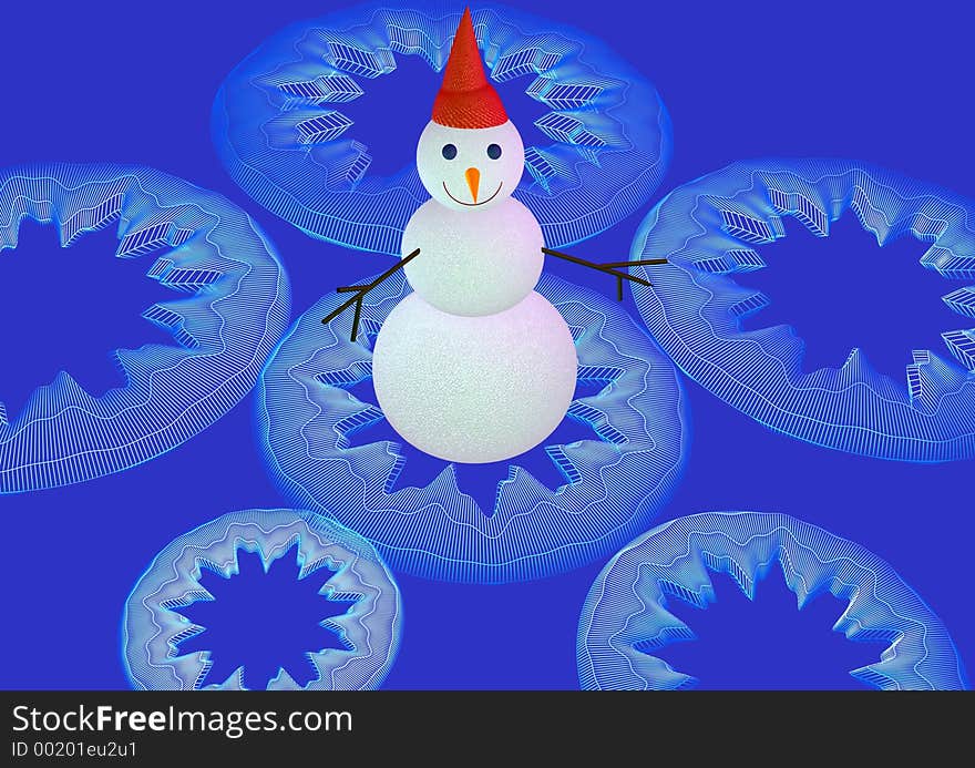 3D-Snowman on blue