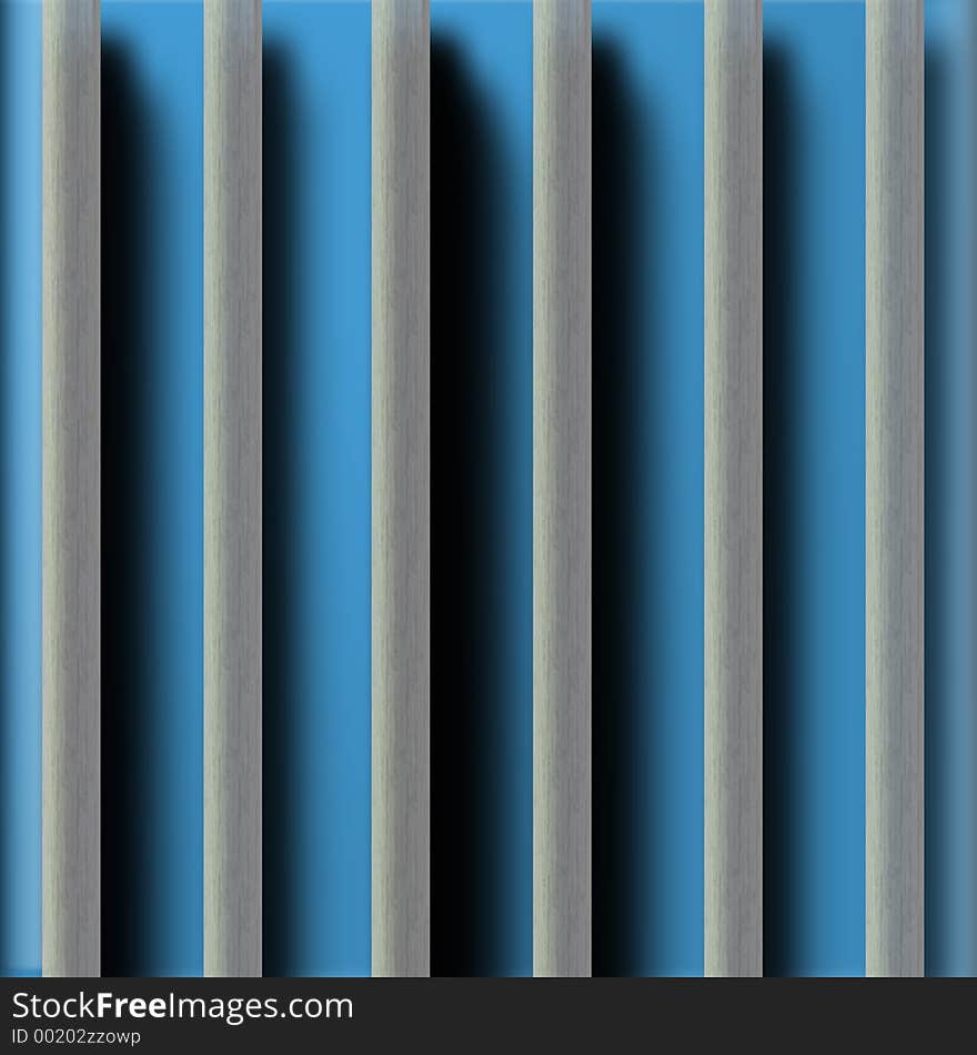 Rods in vertical placement against electric blue background with shadow - 3d art. Rods in vertical placement against electric blue background with shadow - 3d art