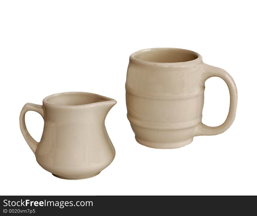 Barrel shaped Coffee Mug and Creamer isolation