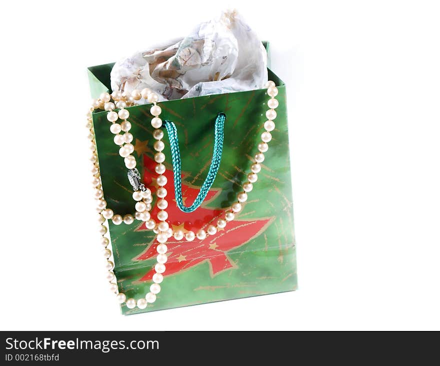 Isolated gift bag with pearls