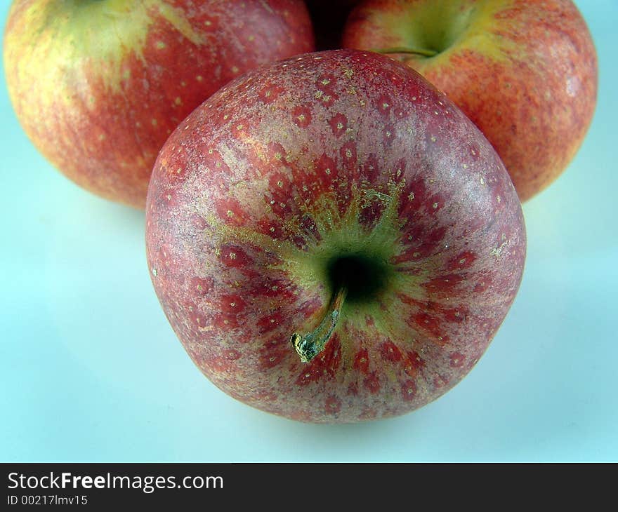 Front view of three apples. Front view of three apples