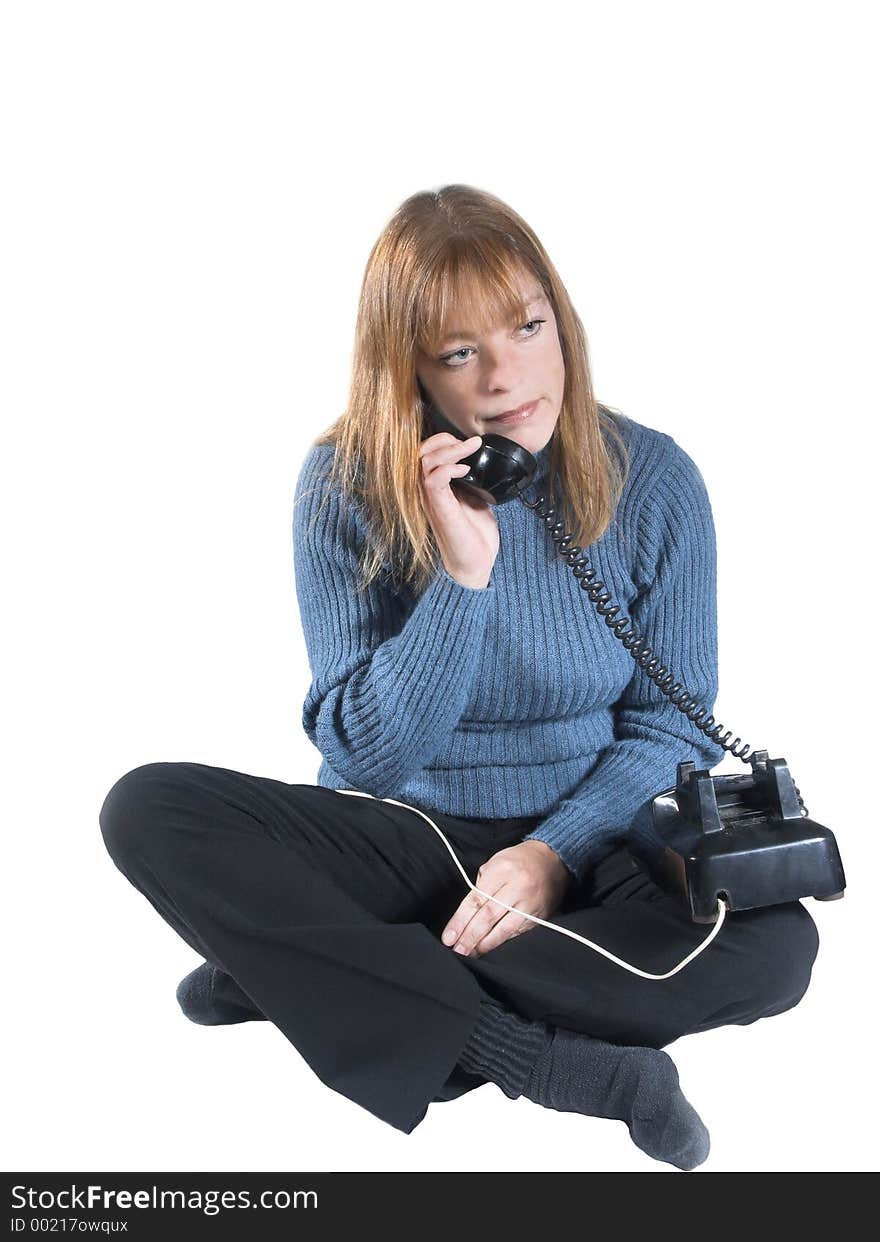 Isolated woman on phone. Isolated woman on phone