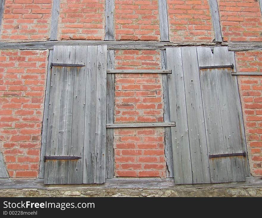 2 Doors in an old brickyard wall. 2 Doors in an old brickyard wall