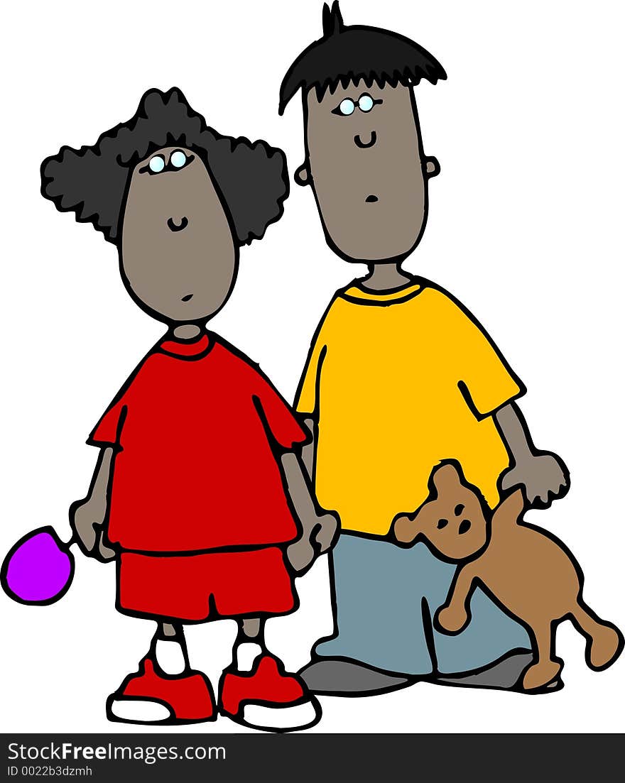 This illustration depicts a black boy and girl. This illustration depicts a black boy and girl.