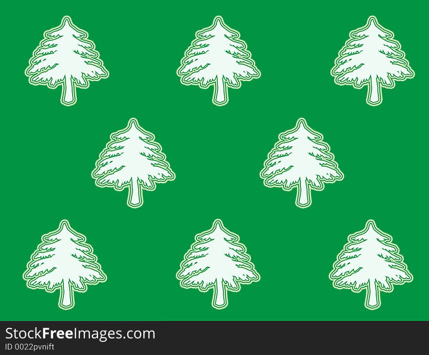 White christmas trees on green background