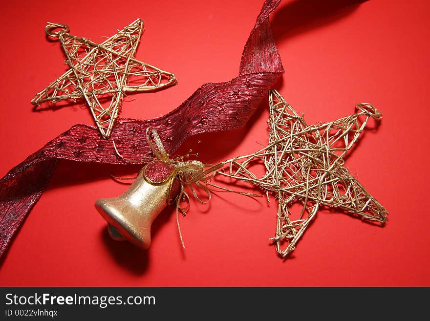 Christmas decors on red background