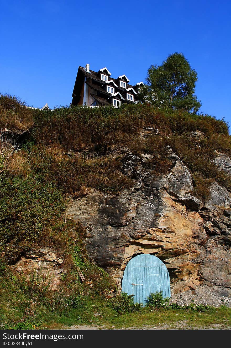 House with cellar over small hill. House with cellar over small hill