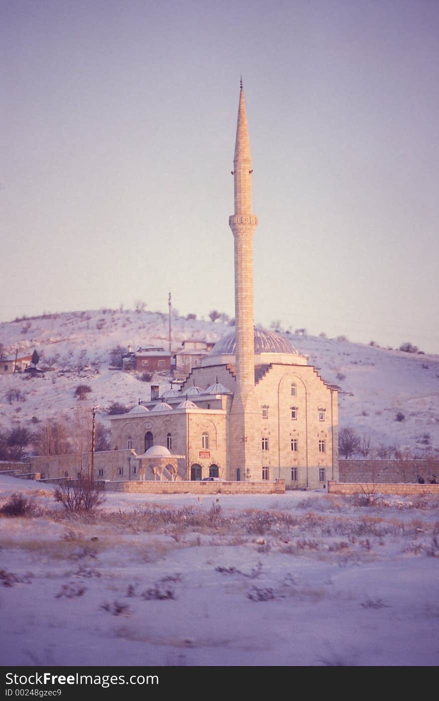 Mosque in Anatolia during the winter, Turkey