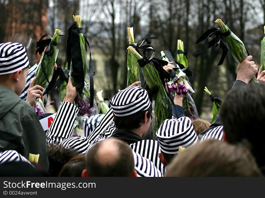 Civilian protest in prisoner dresses