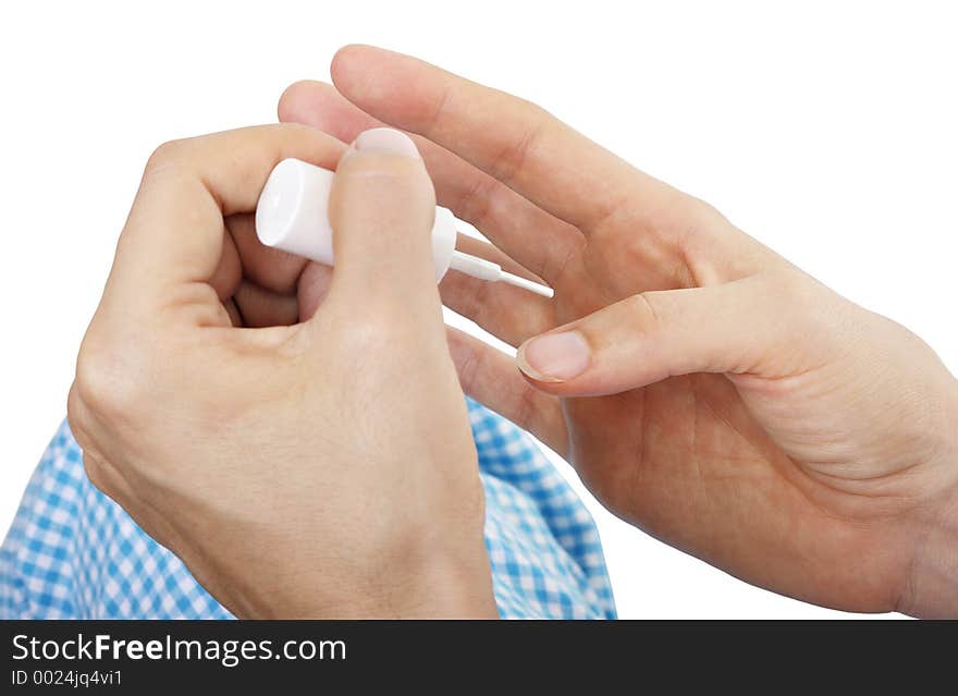 Lady polishing nails. Lady polishing nails