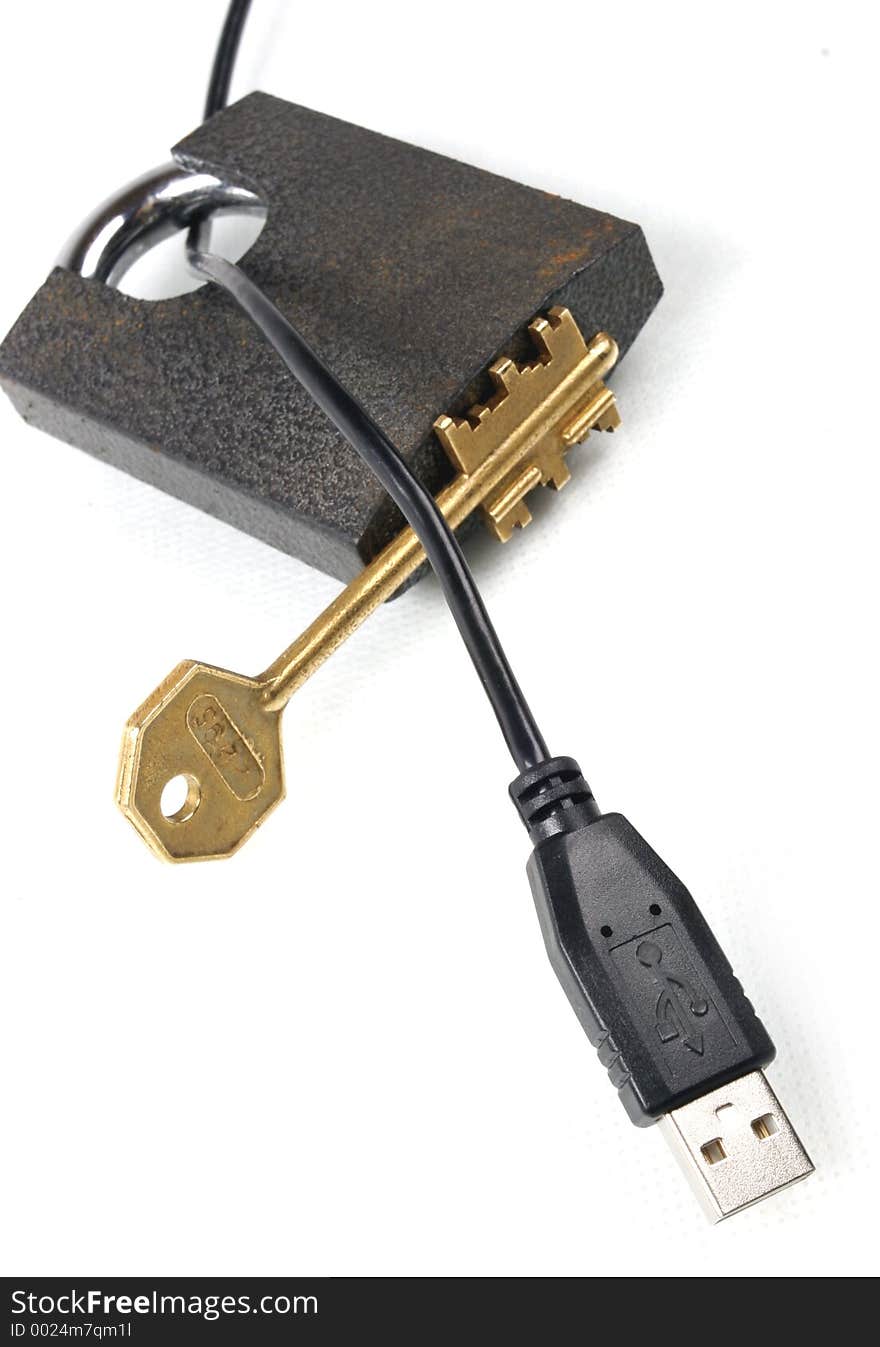 Cable USB a key and the lock