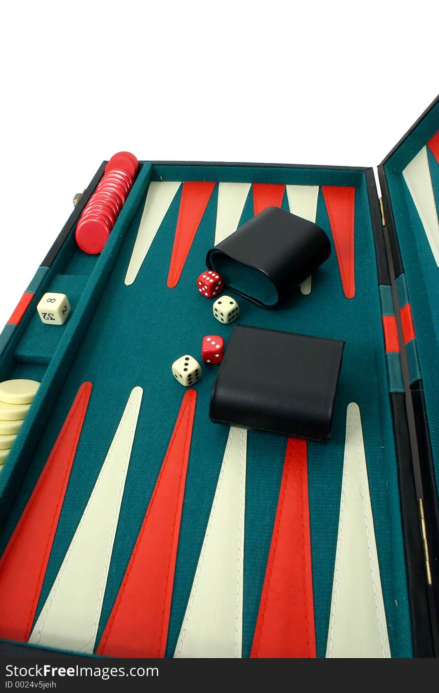 Backgammon board over white. Backgammon board over white