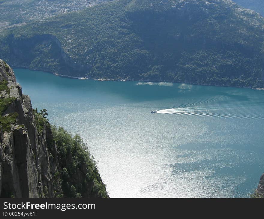 View from the top of the Preikestolen in Norway. View from the top of the Preikestolen in Norway.