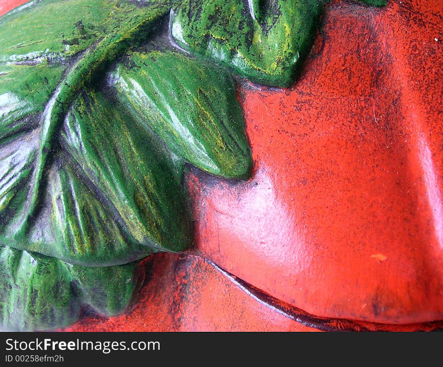 Closeup of a ceramic pumplin leaf. Closeup of a ceramic pumplin leaf