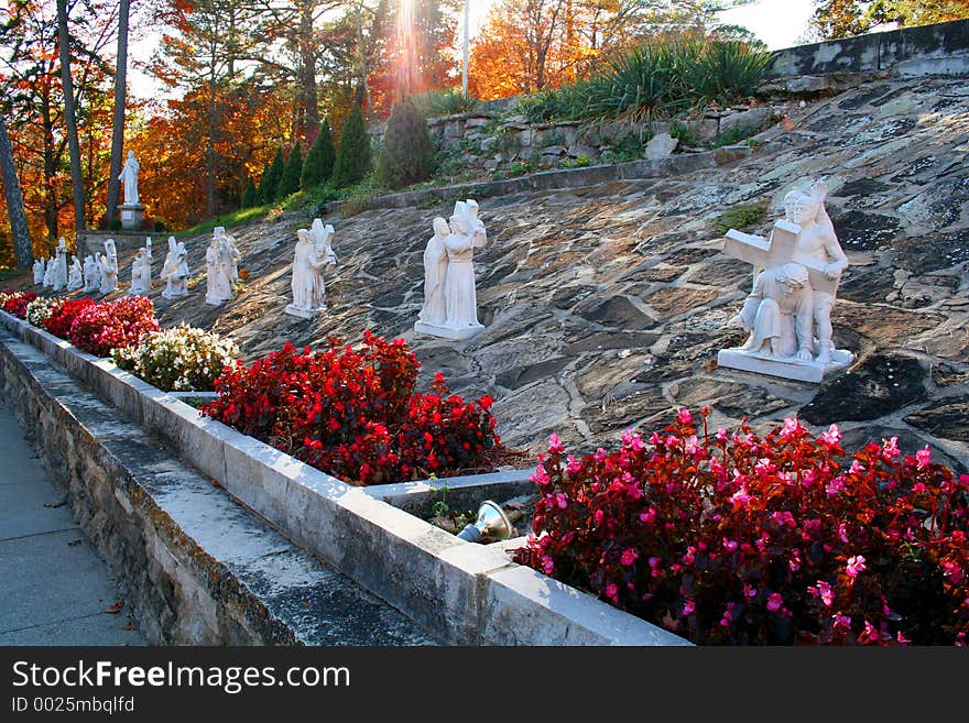 Statues on a garden hillside. Statues on a garden hillside.