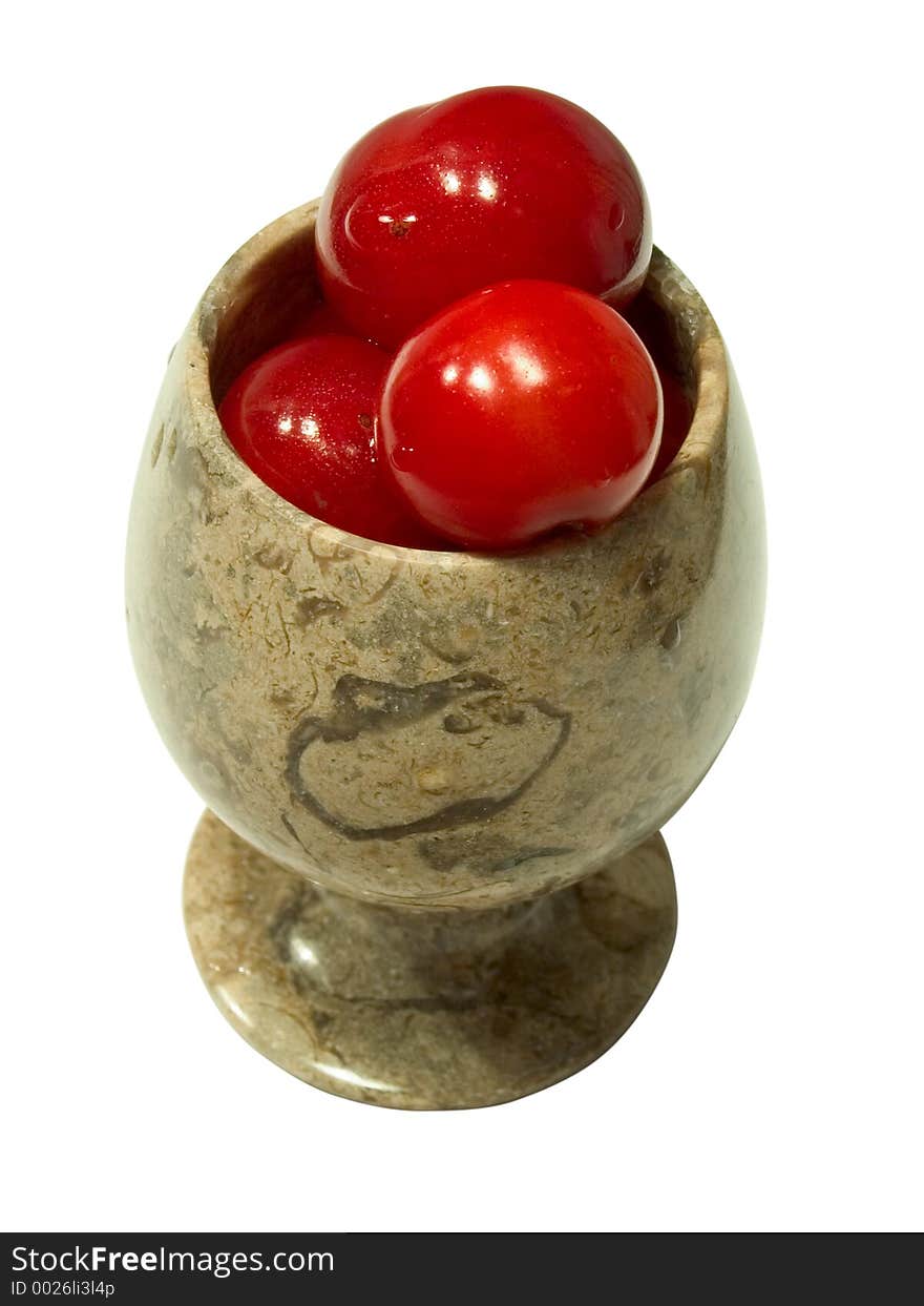 Some cherries in the jasper goblet. Some cherries in the jasper goblet