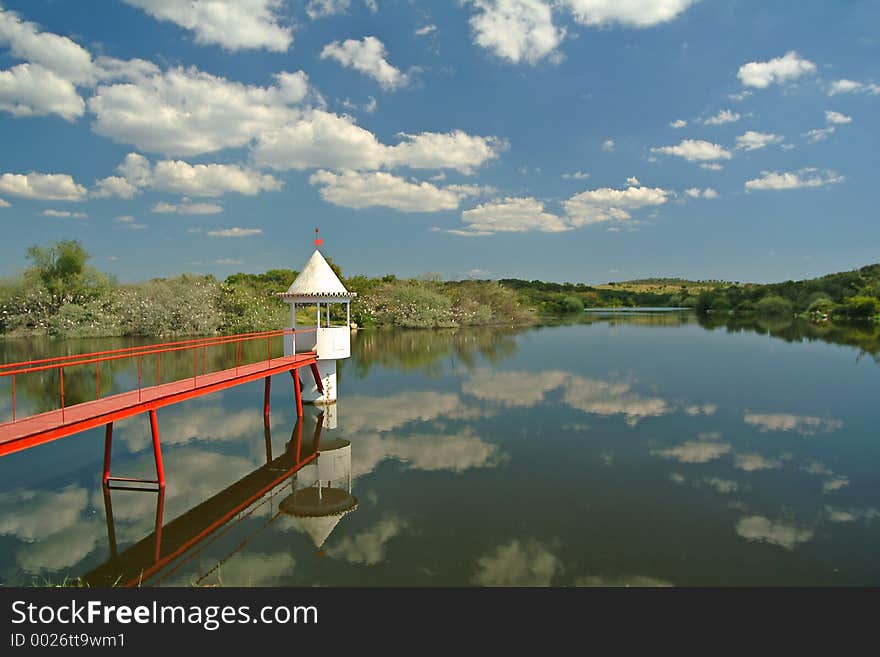 Sentry box in lake