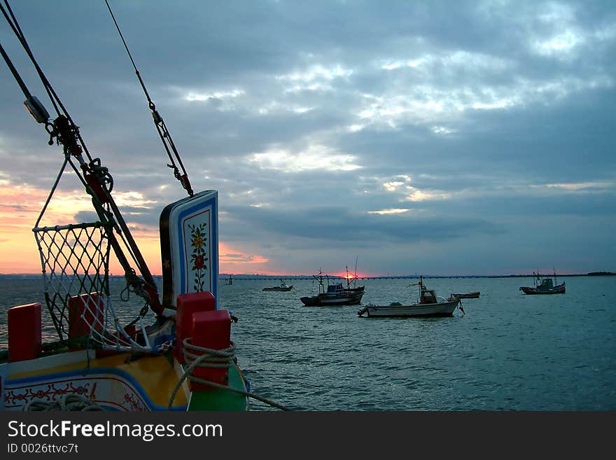 Boats moored at sunset. Boats moored at sunset